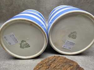 Two Cornishware blue and white striped canisters - 3