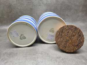 Two Cornishware blue and white striped canisters - 4