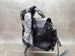 Black handbag with silver-tone hardware and a bag scarf - 3