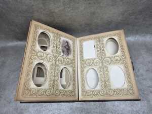 Antique leather-bound photo album with a brass clasp - 3