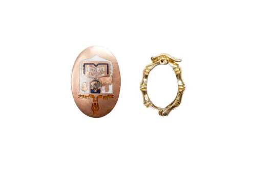 A single hoop and a cufflink front in 14 and 9 carat gold