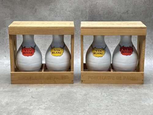 Two French porcelain cruet sets labeled 'Porcelaine de Paris'