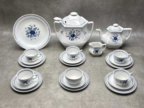 Adams Ironstone 'Baltic Blue' tea setting for six plus serving ware