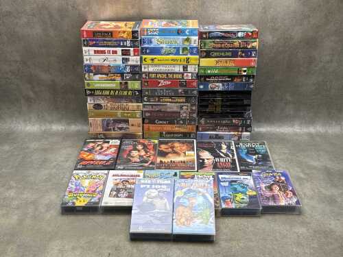 Group of movie VHS tapes, including The Godfather