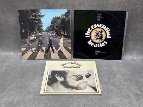 Two Beatles vinyl records, together with Elton John 'Honky Chateau' vinyl record