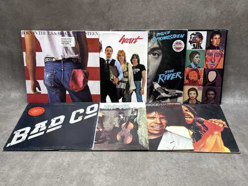 Eight Rock vinyl records, including Bruce Springsteen