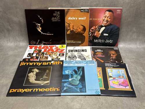 Nine Jazz vinyl records, including Jimmy Smith