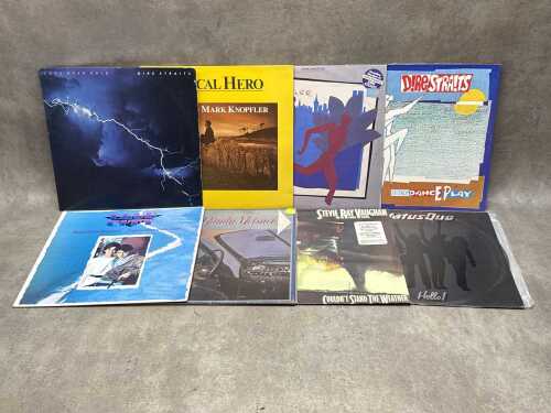 Eight Guitar Rock and Blues vinyl records, including Dire Straits and Knopfler brothers