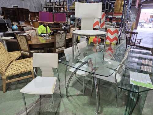 Seven-piece modern glass dining setting