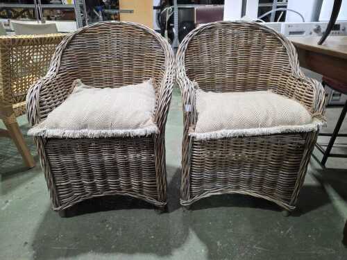 Pair of tub style wicker chairs