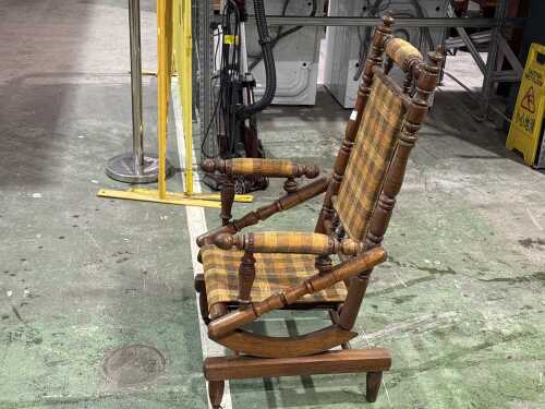 Antique-style upholstered timber rocking chair