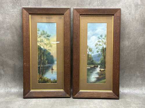 Artist unknown, riverscapes (2). Pair of oil paintings on paper