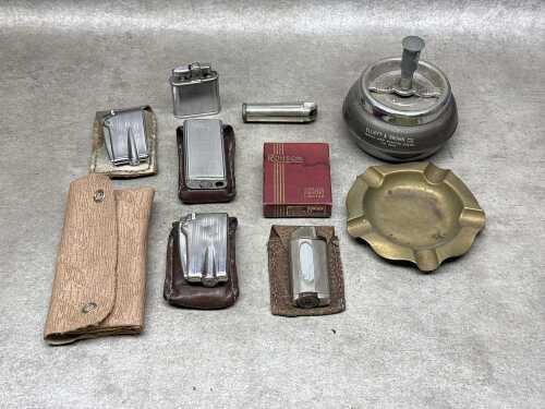 Collection of smoking paraphernalia, mostly lighters