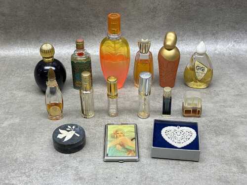 Collection of perfume bottles, together with two powder compacts