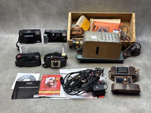 Assorted film cameras and accessories