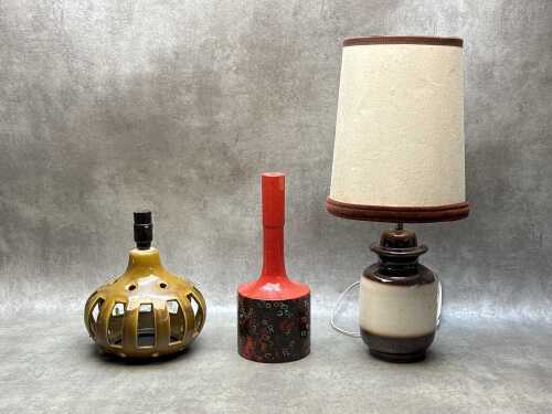 Mid-century pottery lamp and two lamp bases