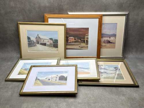 Group of Australian landscape art including 4x original watercolours by W. Thomas