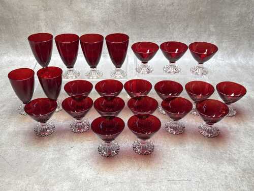 Ruby stemmed glass ware including dessert and parfait glasses