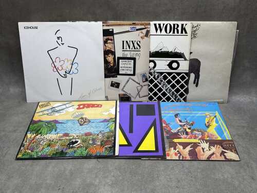 Seven Australian Rock vinyl records, including INXS