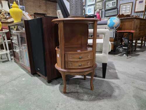 French-style drum table with two carved drawers