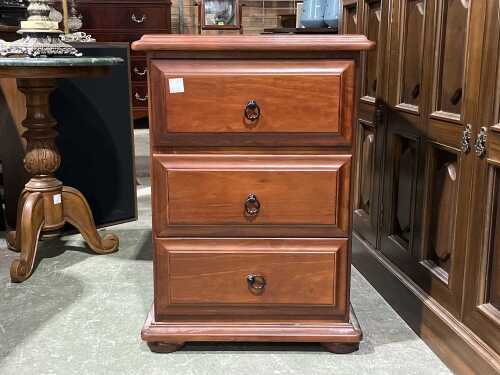 Timber three-drawer bedside chest