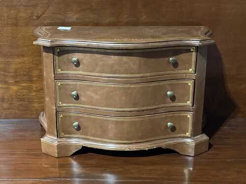 Italian serpentine front tooled leather covered jewellery box