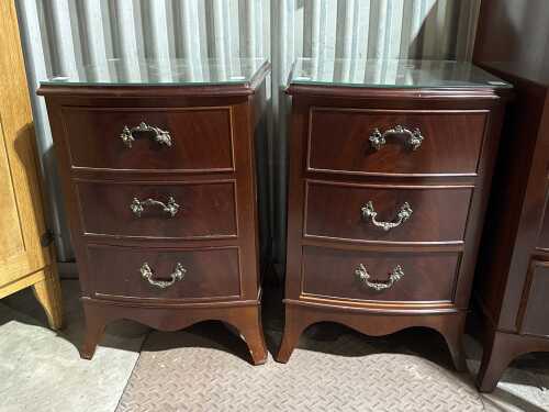 Pair of bedside tables with glass tops