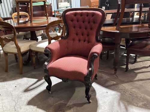 Victorian style mahogany button-back grandmother chair
