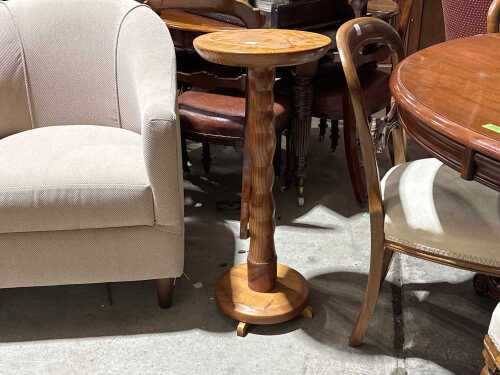 Turned timber pedestal plant stand