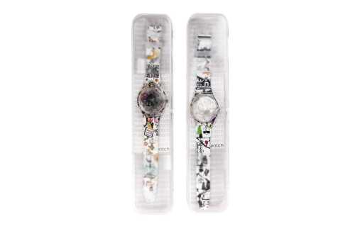 Two Swatch X YOU Skeleton watches in boxes