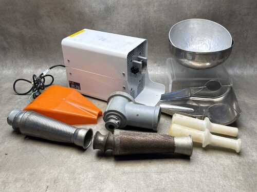 Fabio Leonardi electric meat grinder with assorted attachments.