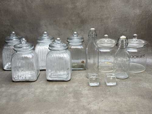 Glass kitchen canisters and bottles