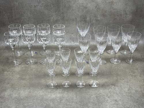 Three sets of Stuart cut crystal wine glasses