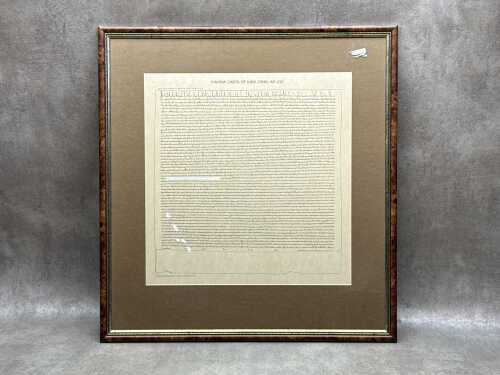 Framed reproduction 'Magna Carta of King John, AD 1215' print on paper