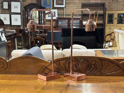 Pair of contemporary copper finish table lamps