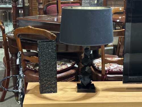 Two contemporary black decorator items