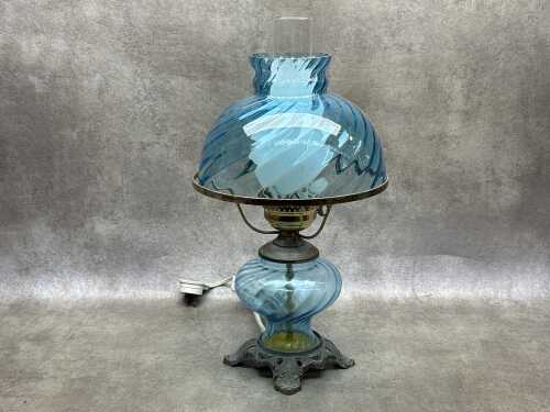 Blue swirl glass parlour lamp