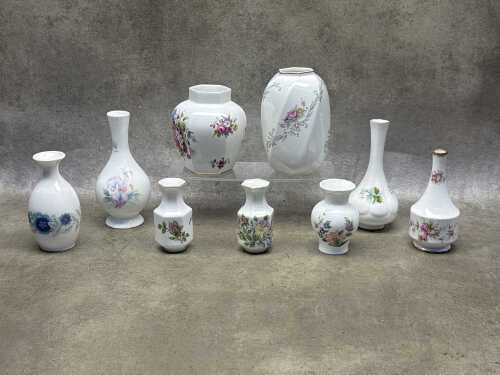 Porcelain vases with floral decoration, mainly English