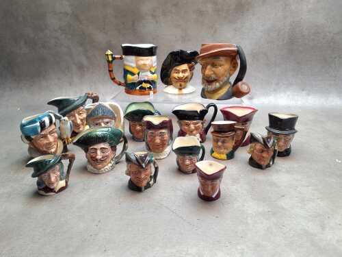 Collection of ceramic character and Toby jugs, including Royal Doulton