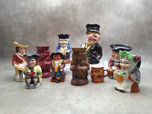 Collection of ceramic character and Toby jugs