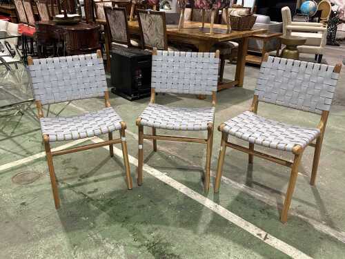 Set of three woven leather dining chairs
