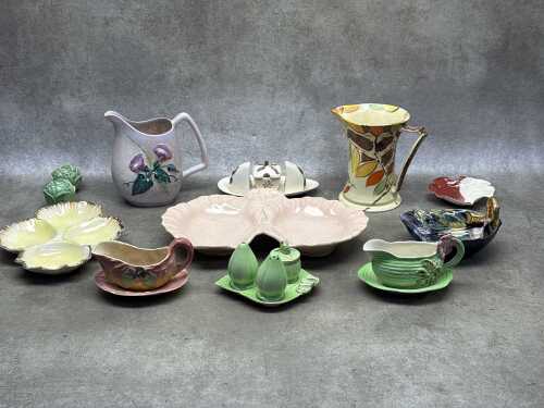 Floral and leaf-form ceramics, including Carlton Ware