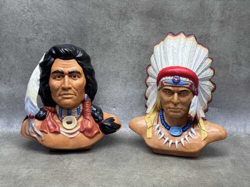 Two native American ceramic bust figures