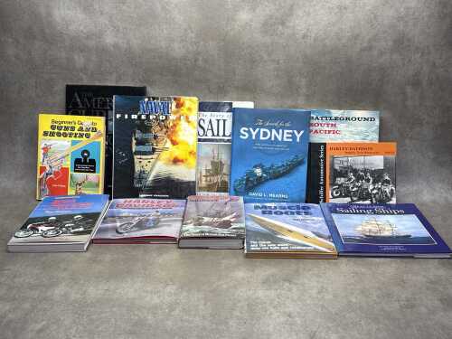 Motorcycle and seafaring books, together with Beginner's Guide to Guns and Shooting