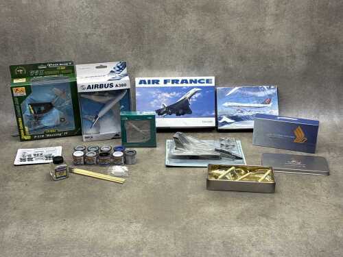 Model aeroplanes and accessories in assorted scales, including Air France Concorde