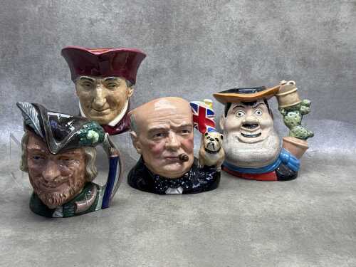 Four royal Doulton character jugs, including Winston Churchill
