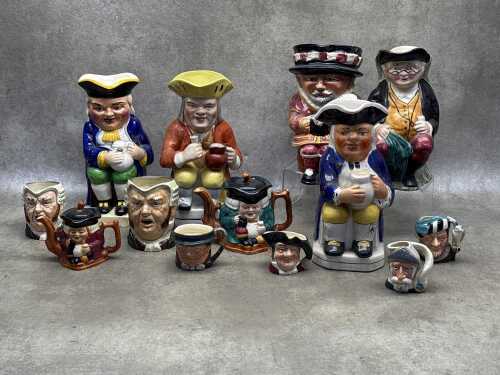 Collection of ceramic character and Toby jugs, including Royal Doulton