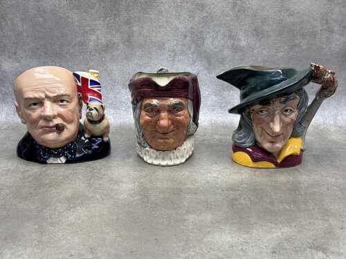 Three Royal Doulton character jugs, including Winston Churchill (with certificate)