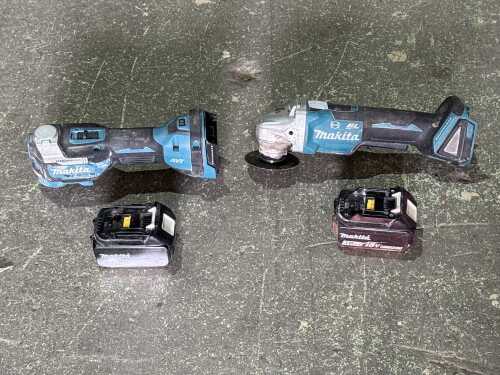 Two Makita 18V cordless angle grinders with batteries