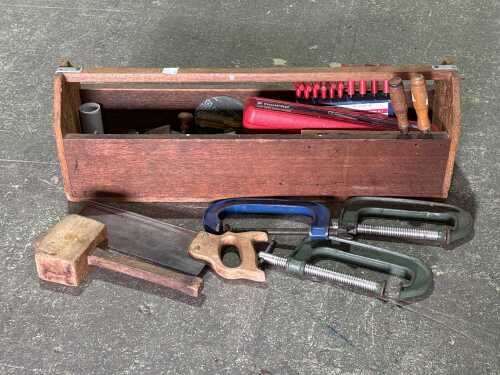 Assorted hand tools and clamps